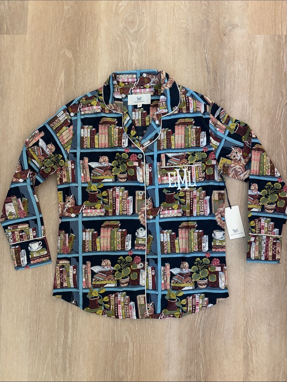 NWT PRINTFRESH LIBRARY BOOKS CATS PAJAMA TOP ONLY SIZE XXS COTTON